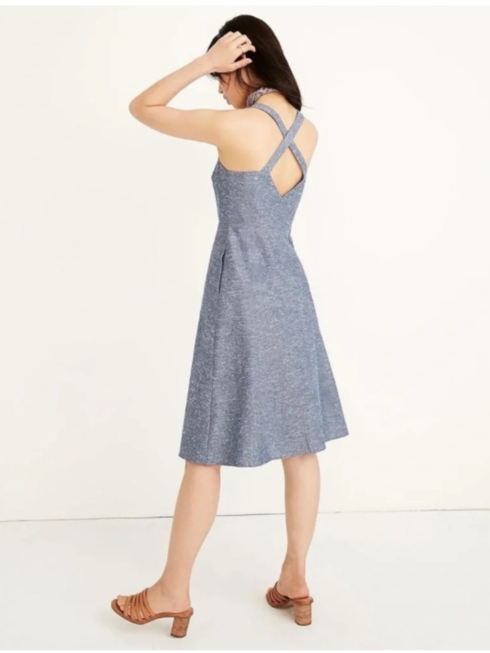 Madewell Chambray Tank Button-Front Cotton Cottagecore Midi Dress Size 2 - Picture 3 of 7